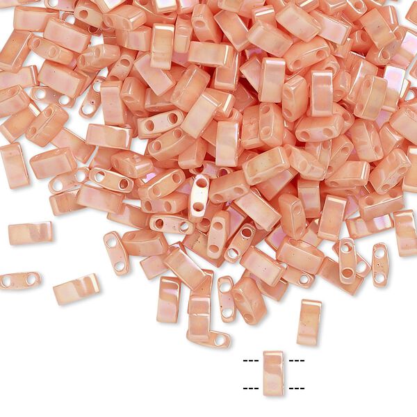 Seed bead, TILA&reg;, glass, pkg/10g, 5x2.3mm half tila rectangle, opaque luster rainbow light peach, (HTL-596). image number 0