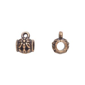Bead 1pkg20 copper-plated "pewter", 8x7mm cylinder / flower / closed loop, antique Dione&reg;