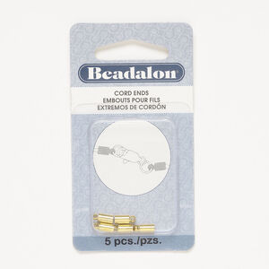 Cord end glue-in 1pkg5 gold-finished, 8x4mm / 2.8mm inside diameter, brass Beadalon&reg;