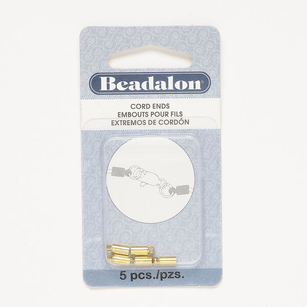 Cord end glue-in 1pkg5 gold-finished, 8x4mm / 2.8mm inside diameter, brass Beadalon&reg; image number 0