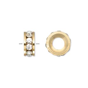 Bead 1pkg2 gold-finished, 12x5mm rondelle, brass / Czech crystal / crystal clear Dione&reg;