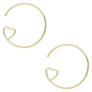 Earring hoop 1pkg10 gold-plated, 23mm round / open heart loop, 19 gauge brass 5 pair