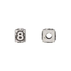 Bead 1pkg4 pewter, 8x6mm rectangle / number 8, antiqued Dione&reg;