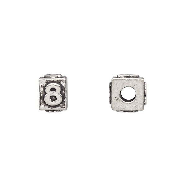 Bead 1pkg4 pewter, 8x6mm rectangle / number 8, antiqued Dione&reg; image number 0