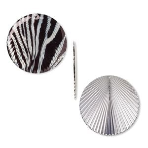 Focal, resin and silver-plated steel, black, 40mm single-sided round with zebra pattern and textured back. Sold individually.