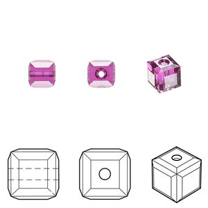 Bead 144pk fuchsia, Swarovski&reg; 6mm cube 5601