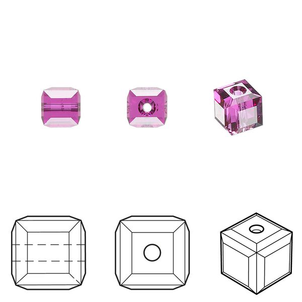 Bead 144pk fuchsia, Swarovski&reg; 6mm cube 5601 image number 0