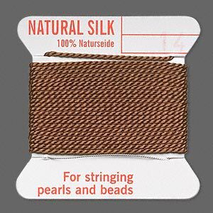 Thread, Griffin, silk, brown, size #14. Sold per 2-meter card (approximately 78 inches).