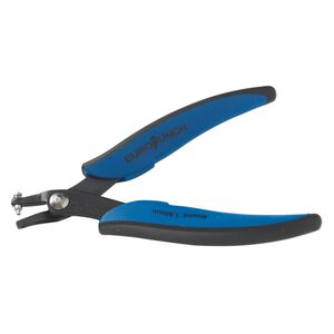 Hole punch pliers, EUROTOOL&reg;, carbon steel and plastic, black and blue, 5-3/4 inches with 1.8mm round hole. Sold individually.
