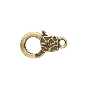 Clasp lobster claw 1pkg8 brass-plated "pewter" (zinc alloy), 19.5x13mm double-sided, antique 1-strand