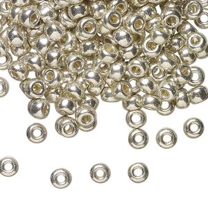 Seed bead, Miyuki, glass, pkg/25g, #6 rocaille, opaque galvanized silver, (RR-181).