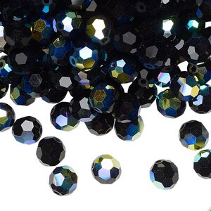 Bead 288pk jet AB, Preciosa Czech crystal 6mm round