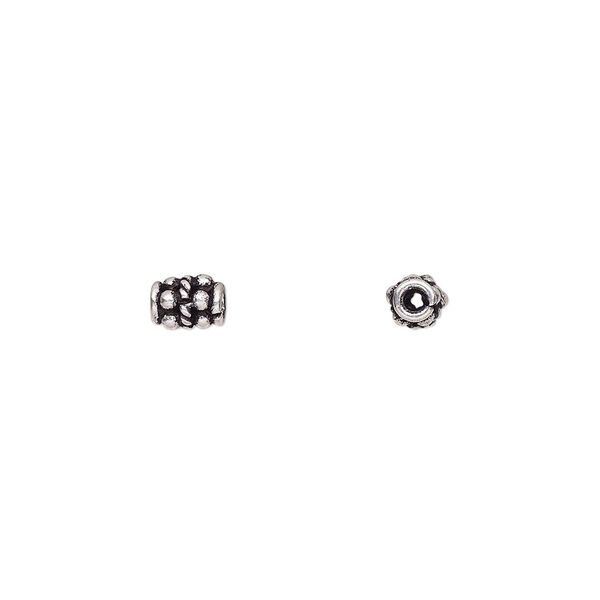 Bead 1pkg12 sterling silver, 6x5mm beaded tube / rope, antiqued image number 0