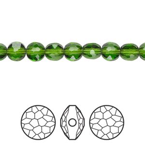 Bead 4pk fern green, Crystal Passions&reg; 6mm puffed round 5034