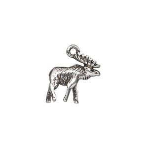 Charm, antique silver-plated pewter (tin-based alloy), 16x16mm double-sided moose. Sold individually.