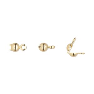 Bead tip bottom clamp-on 1pkg500 gold-plated, 6.5x3.5mm / closed loop / 0.046 inch inside diameter, brass / Hot Tips&reg;