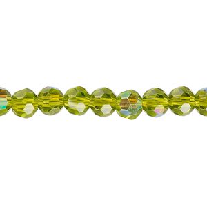 Bead 1pk 32 facets translucent peridot green AB, Celestial Crystal&reg; 6mm round 15.5-16 inch