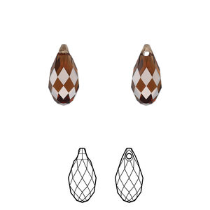 Briolette 1pkg2 smoked topaz, Crystal Passions&reg; Regenerated 13x6.5mm pendant drop 6010