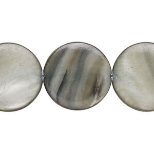Mother-of-pearl shell 1pkg1, puffed flat round bead 15 inch dark grey 19-20mm