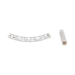 Bead 1pkg1 sterling silver, 25x3mm textured curved tube