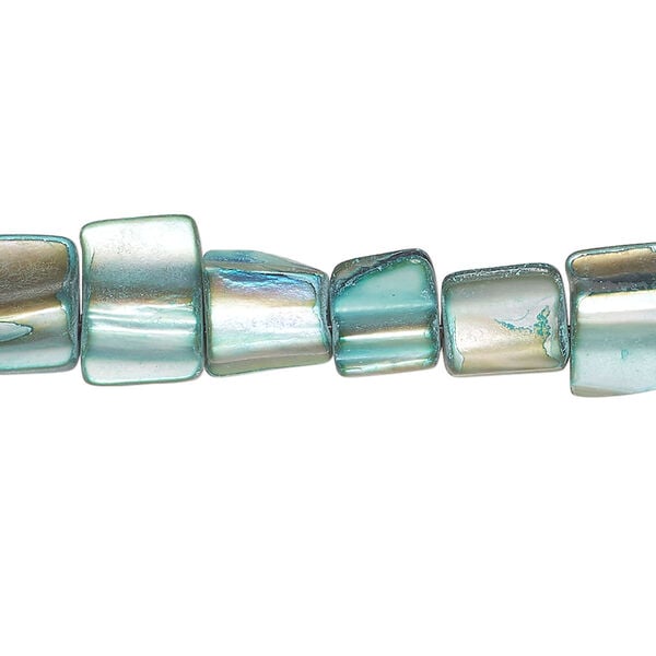 Mother-of-pearl shell 1pkg1, triangle tube bead 15 inch turquoise blue 6x5mm-13x8mm image number 0