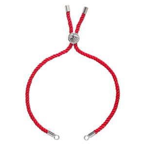Bracelet component, nylon and imitation rhodium-finished "pewter" (zinc-based alloy), red, 3mm wide, 8-3/4 inches with 9mm flat round adjustable slider bead with tree of life design and 2 open loops. Sold individually.