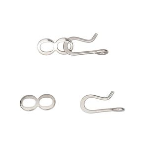 Clasp hook&eye 1pkg10 imitation nickel-plated, 18x6mm flat, brass 1-strand