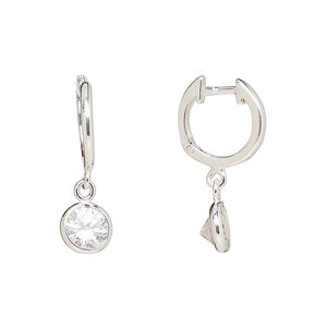 Earring, Create Compliments&reg;, sterling silver and cubic zirconia, clear, 24mm hoop with endless-loop closure and round dangle. Sold per pair.