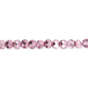 Bead, Czech fire-polished glass, metallic watermelon, 5x4mm faceted rondelle. Sold per 15-1/2" to 16" strand.