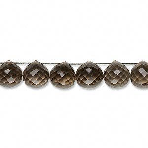 Smoky quartz 1pkg10, hand-cut top-drilled faceted teardrop bead 7x6mm-8x8mm