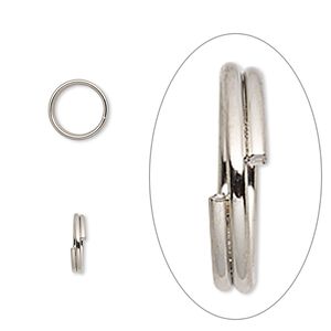 Split ring 1pkg100 imitation nickel-finished, 8mm round, 6.6mm inside diameter / steel