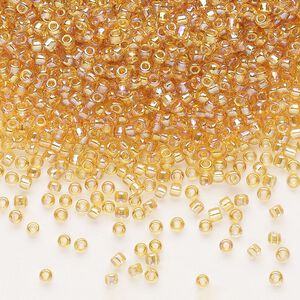 Seed bead, Dyna-Mites&trade;, glass, pkg/1/2kg, #11 round, translucent rainbow amber yellow, (2R 11/0 RR).