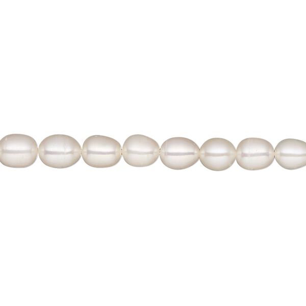 Pearl, White Lotus&trade;, cultured freshwater (bleached), white, 4-5mm rice, C grade, Mohs hardness 2-1/2 to 4. Sold per 15-1/2" to 16" strand. image number 0
