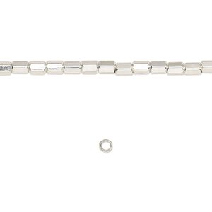 Bead 1pkg1 silver-finished, 4x3mm hexagon tube, brass 8 inch