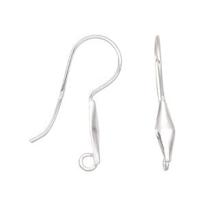 Ear wire fishhook 1pkg2 sterling silver, 29mm diamond / open hidden loop, 19 gauge 1 pair
