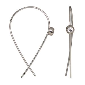 Earring, Create Compliments&reg;, cubic zirconia and rhodium-plated sterling silver, clear, 37mm open teardrop with 5mm round. Sold per pair.