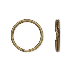 Key ring 1pkg10 brass-plated, 20mm round, 16.6mm inside diameter / steel / antique