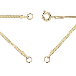 Chain 1pkg1 snake, 1.6mm flat necklace component / 3.5mm jump ring / springring clasp, gold-finished brass 18 inch