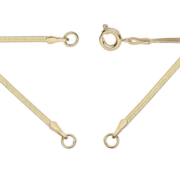 Chain 1pkg1 snake, 1.6mm flat necklace component / 3.5mm jump ring / springring clasp, gold-finished brass 18 inch image number 0