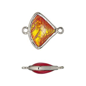 Link, Opalized Ice&trade;, "opal" (resin) and imitation rhodium-finished brass, opaque orange, 19x15mm double-sided fan. Sold per pkg of 4.