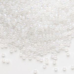 Seed bead, Dyna-Mites&trade;, glass, pkg/1/2kg, #11 round, opaque ceylon rainbow white, (334R 11/0 RR).