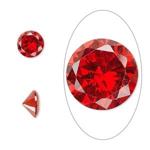 Gem, cubic zirconia, ruby red, 8mm faceted round, Mohs hardness 8-1/2. Sold individually.