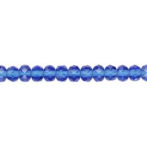 Bead, Czech fire-polished glass, light cobalt, 5x4mm faceted rondelle. Sold per 15-1/2" to 16" strand.