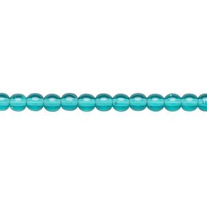 Bead, Preciosa, Czech glass druk, transparent dark aqua green, 4mm round. Sold per 15-1/2" to 16" strand.
