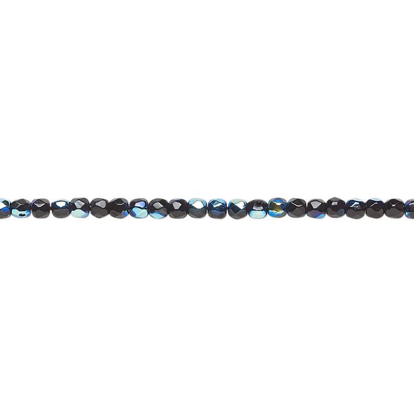 Bead, Czech fire-polished glass, opaque jet AB, 2mm faceted round. Sold per pkg of 1,200 (1 mass). image number 0