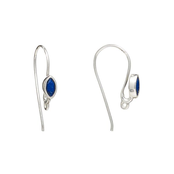 Sterling silver / lapis lazuli 1pkg2, marquise ear wire natural, fishhook / closed loop 22 gauge 18mm / 6x3.5mm image number 0