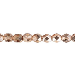 Bead, Czech fire-polished glass, opaque to translucent metallic apricot, 6mm faceted round. Sold per pkg of 1,200 (1 mass).