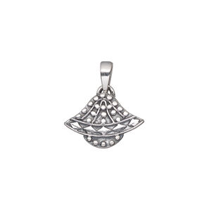 Bail, ice-pick, antiqued sterling silver, 16.5x11.5mm single-sided beaded fan, 4.5mm grip length. Sold individually.