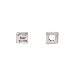 Bead 1pkg4 pewter, 7mm cube / Greek letter Xi, antiqued