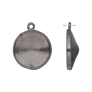 Drop, Almost Instant Jewelry&reg;, gunmetal-plated pewter (tin-based alloy), 21mm round with 18mm rivoli setting. Sold individually.